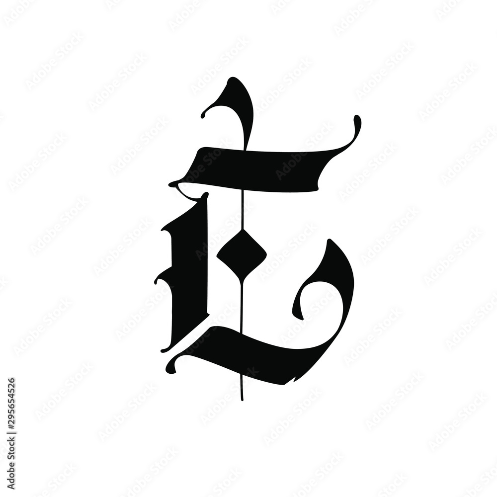 Letter E, in the Gothic style. Vector. Alphabet. The symbol is isolated