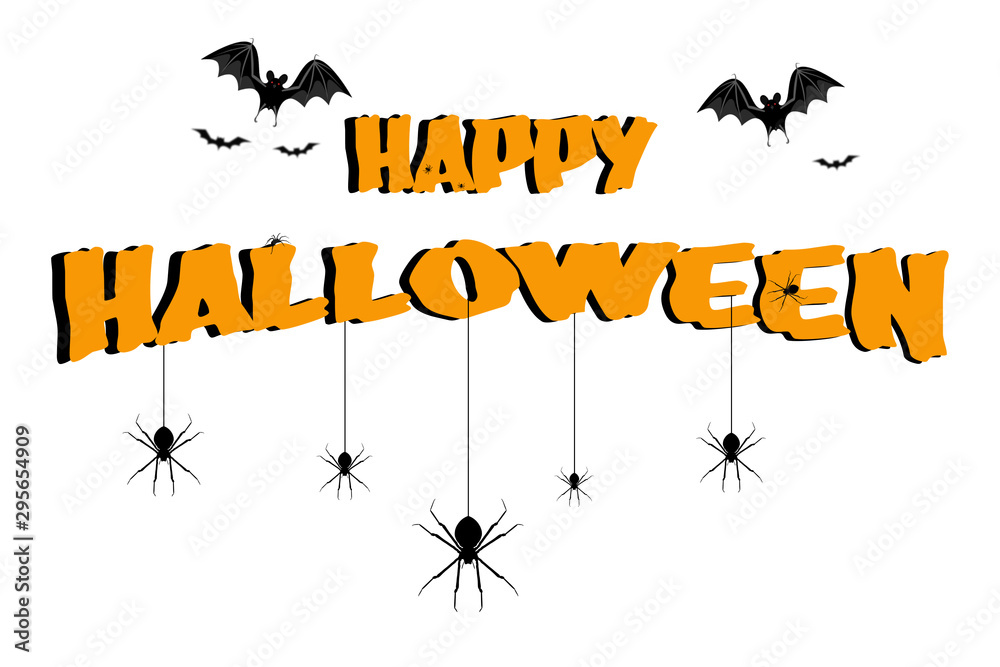 The Happy Halloween characters, spider and bat on a white background.