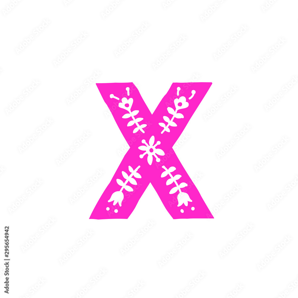 Fototapeta premium Letter X. Vector. Pink letter with ornament. Applique for clothes. Logo for the company.