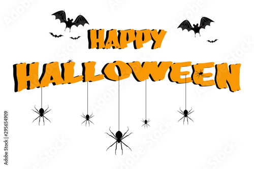The Happy Halloween characters, spider and bat on a white background.