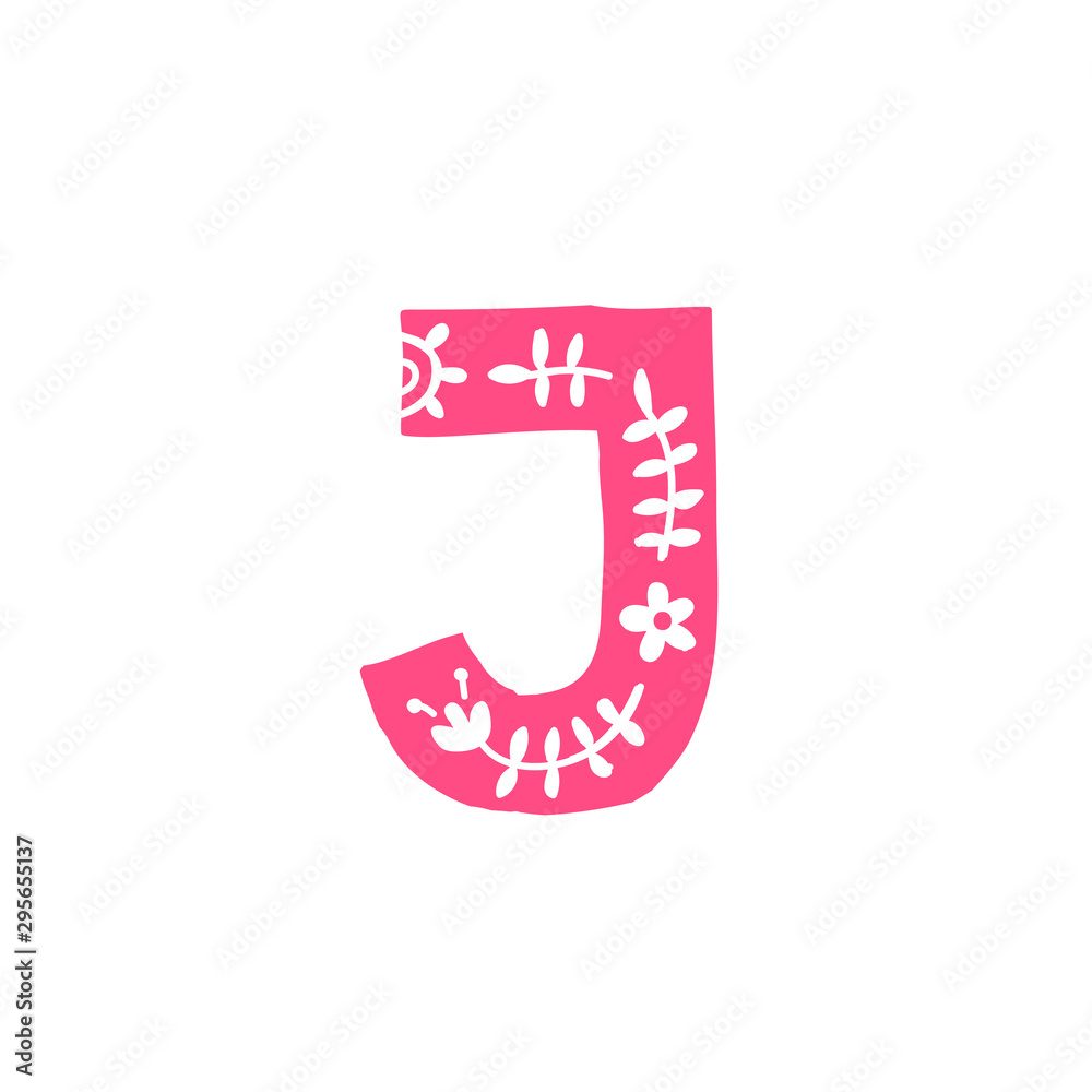Letter J. Pink letter with ornament. Applique for clothes. Logo for the company. Letter J. Pink letter with ornament. Applique for clothes. Logo for the company.