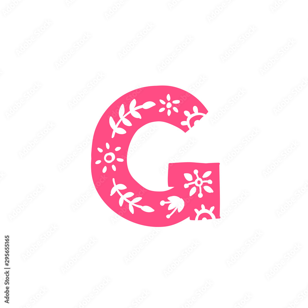 Letter G. Pink letter with ornament. Applique for clothes. Logo for the company. Letter G. Pink letter with ornament. Applique for clothes. Logo for the company.