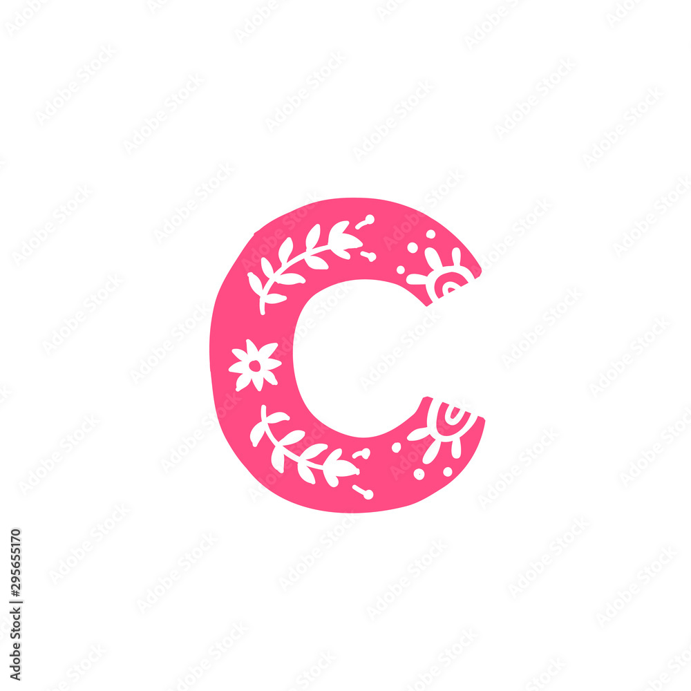 Letter C. Pink letter with ornament. Applique for clothes. Logo for the company. Letter C. Pink letter with ornament. Applique for clothes. Logo for the company.