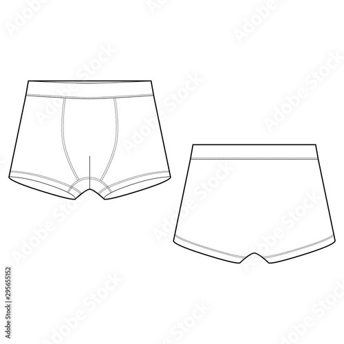 Technical sketch boxer shorts underwear on white background.