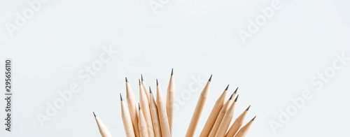 lead pencil in office cup with white background, top view