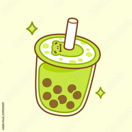 Cute green matcha bubble tea