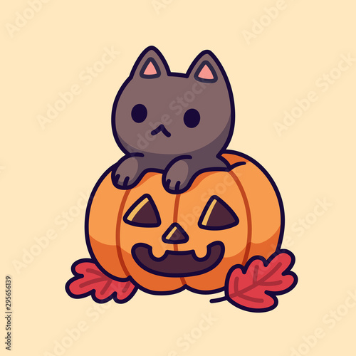 Cute black cat in Halloween pumpkin