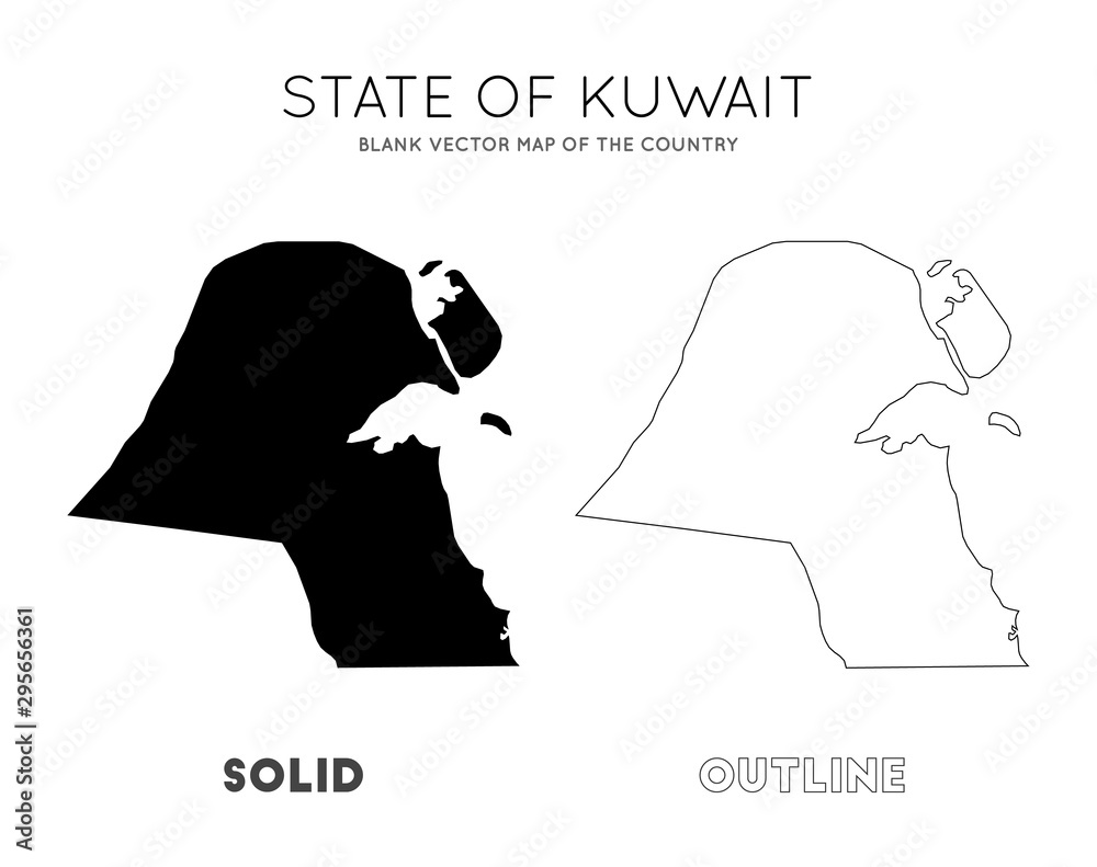 Kuwait map. Blank vector map of the Country. Borders of Kuwait for your
