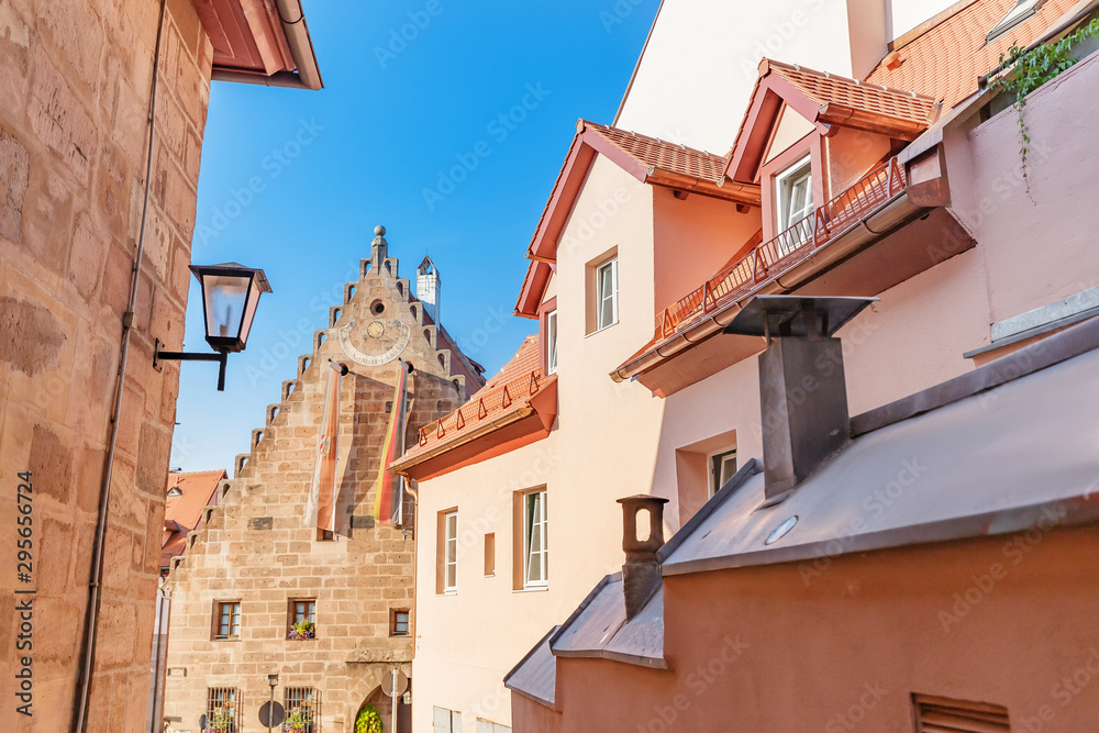 Colorful and picturesque streets of Nuremberg with half-Timbered houses