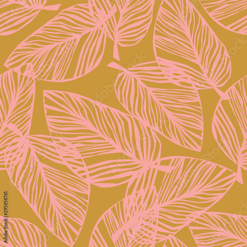 Simpleexotic plant seamless pattern on background. Tropical pattern, palm leaves