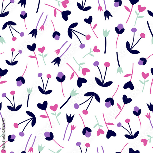 Vector seamless pattern of small multi coloured flowers on a white background. Great for dressmaking and home decor fabric.