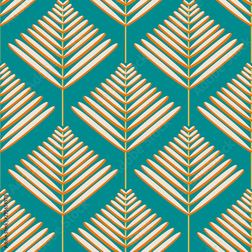 Vintage tropical patter on green background. Palm leaves seamless botanical wallpaper.