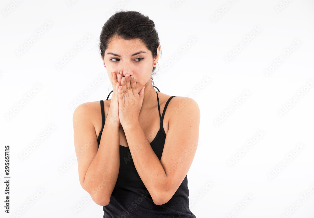 Fear emotional girl on a light background Fear emotional girl on a light background