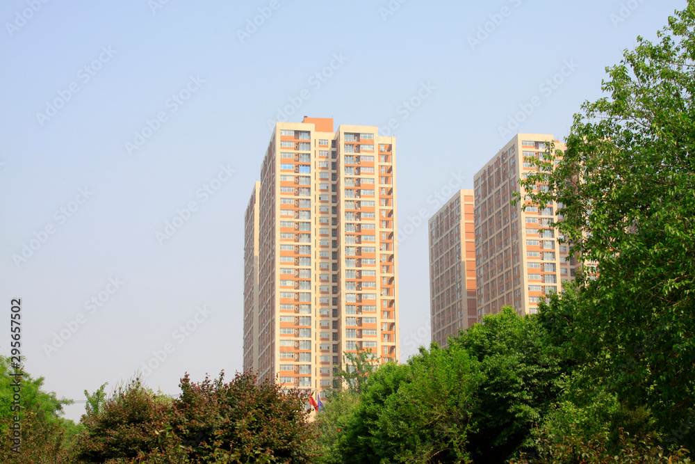 Residential buildings and trees