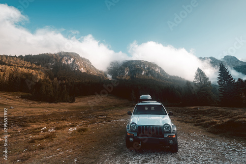 Off Road Car Trip. Driving into Wilderness , Wild Camping Adventure