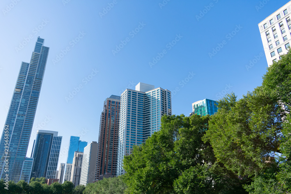 South Loop Chicago Skyline scene with Tall Skyscrapers