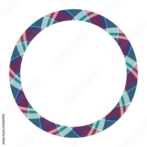 Circle borders and frames vector. Round border pattern geometric vintage frame design. Scottish tartan plaid fabric texture. Template for gift card, collage, scrapbook or photo album and portrait..
