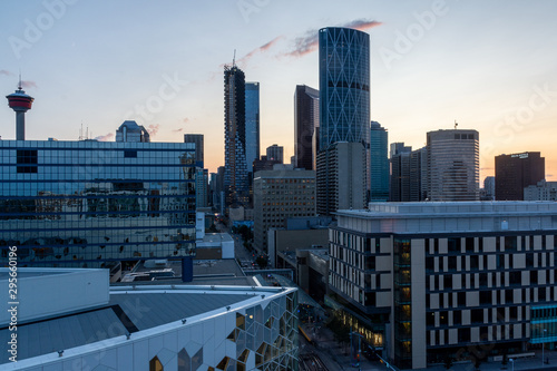 Calgary  Canada - August 4  2019  View of the downtown of Calgary during dusk
