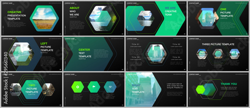 Minimal presentations design, portfolio vector templates with hexagonal design background, hexagon style pattern. Multipurpose template for presentation slide, flyer leaflet, brochure cover, report.