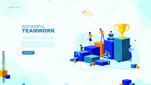 Trendy flat illustration. Successful teamwork page concept. Office workers planing business mechanism, analyze business strategy and exchange ideas.Template for your design works. Vector graphics.