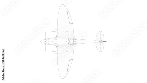 3d rendering multiple technical drawing views of a Spitfire