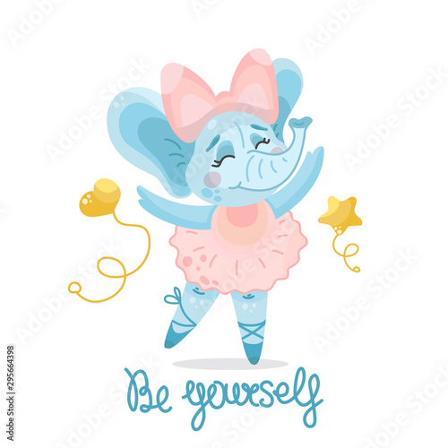Advertising banner cute dancing ballerina elephant