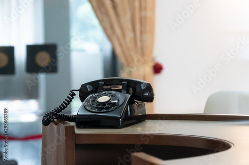 Old retro telephone on table. Vintage style