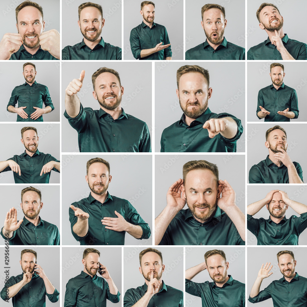 Set of handsome man with different emotions and gestures Set of handsome man with different emotions and gestures