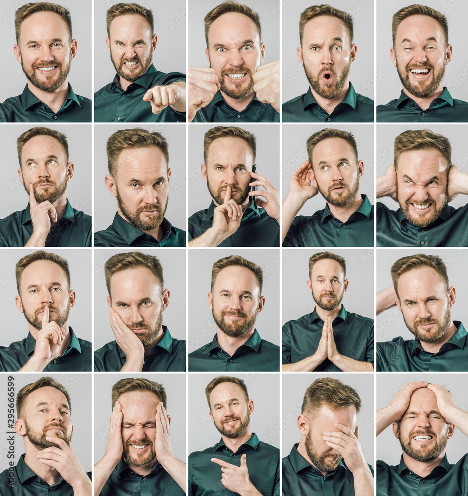 Set of handsome man with different emotions and gestures Set of handsome man with different emotions and gestures