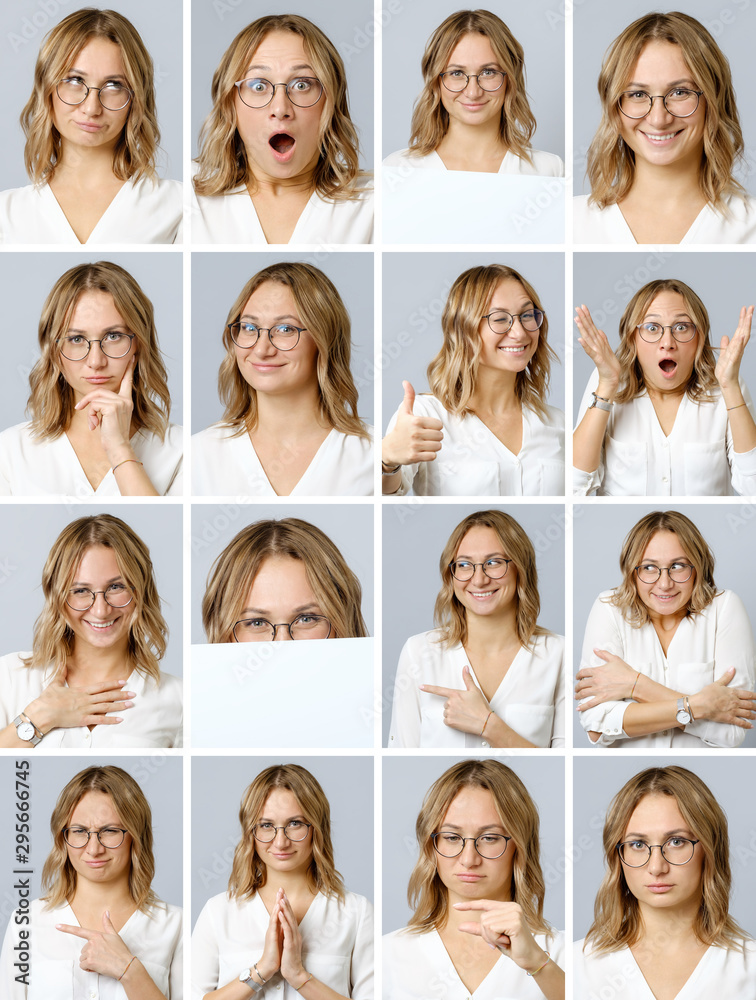 Beautiful woman with different facial expressions and gestures Beautiful woman with different facial expressions and gestures