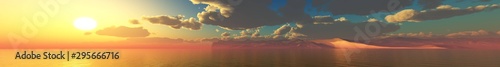 Beautiful sunset over the sea. Panorama of the ocean sunset. 3d rendering.