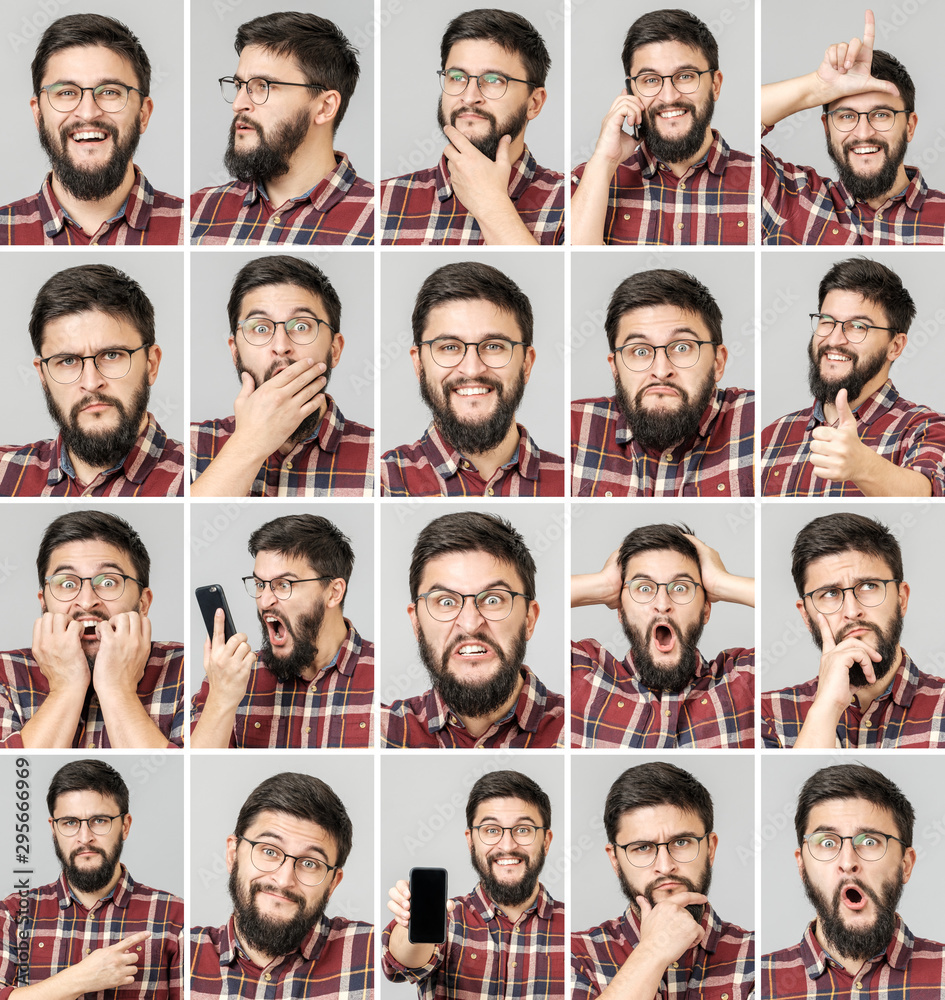 Set of handsome man with different emotions and gestures Set of handsome man with different emotions and gestures