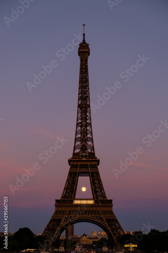 Eiffel Tower in sunset with the Moon