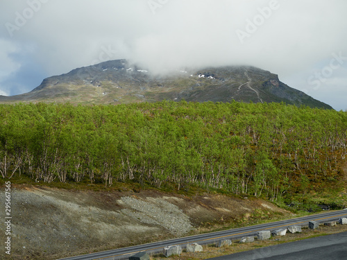 Foggy mountain view at the Saanatunturi fell in Enontekiö, Kilpisjarvi, Finnish Lapland, Finland. photo