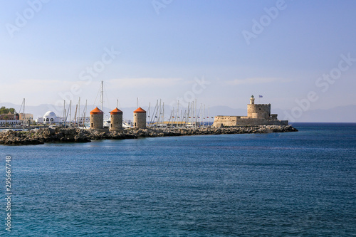 Part of Rhodes port on the island of Rhodes, Greece