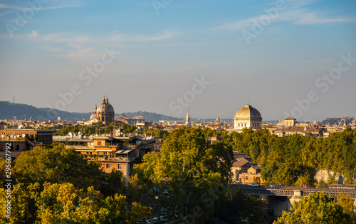 Beautiful view of the rooftops of Rome from the side of the Coliseum in Rome, Italy