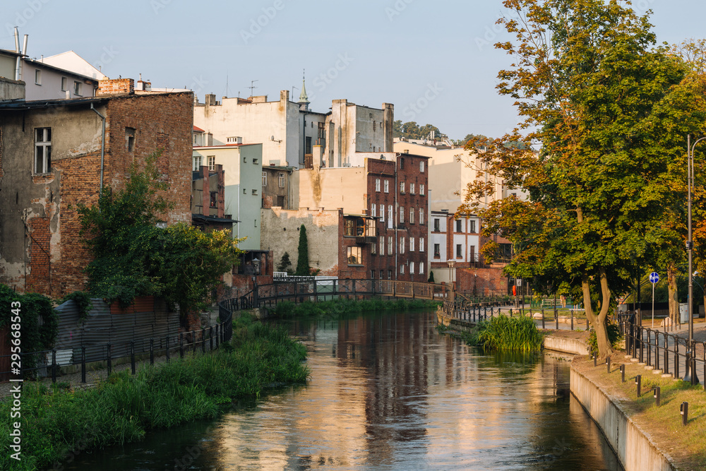 Bydgoszcz. View of the architecture and small bridge on the Brda river