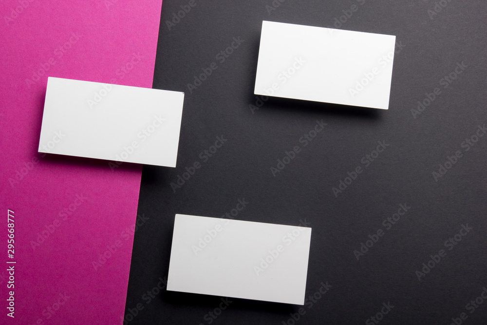 Business cards blank. Mockup on color background. Flat Lay. copy space for text Business cards blank. Mockup on color background. Flat Lay. copy space for text
