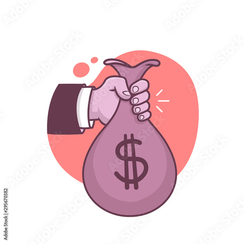 Human arm holding dollar money bag vector illustration