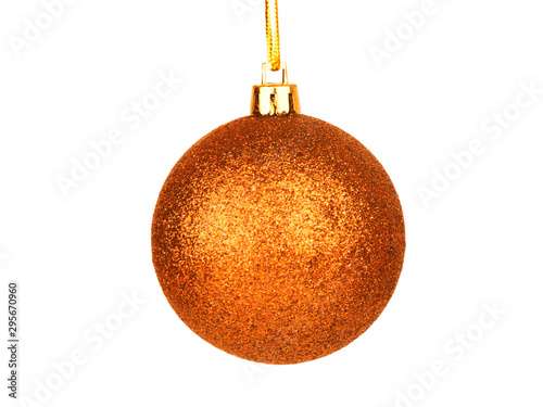 Brown christmas ball with sparkles on a white isolated background