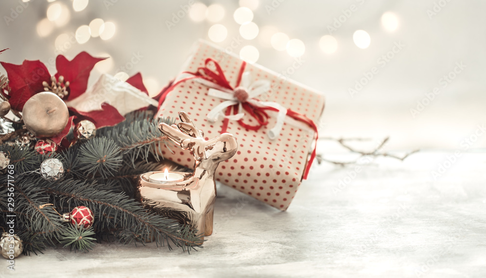 Christmas holiday background with gift in box . Christmas holiday background with gift in box .