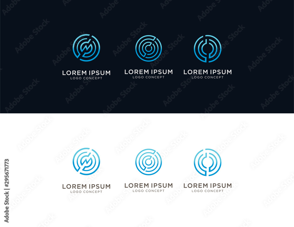 Set Of Circle Tech Logo . Modern Circle Technology logo simple tech design. Vector creative abstract circle round flow shape modern icon for construction technology.