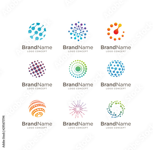 Set Of Circle Tech Logo . Modern Circle Technology logo simple tech design. Vector creative abstract circle round flow shape modern icon for construction technology.