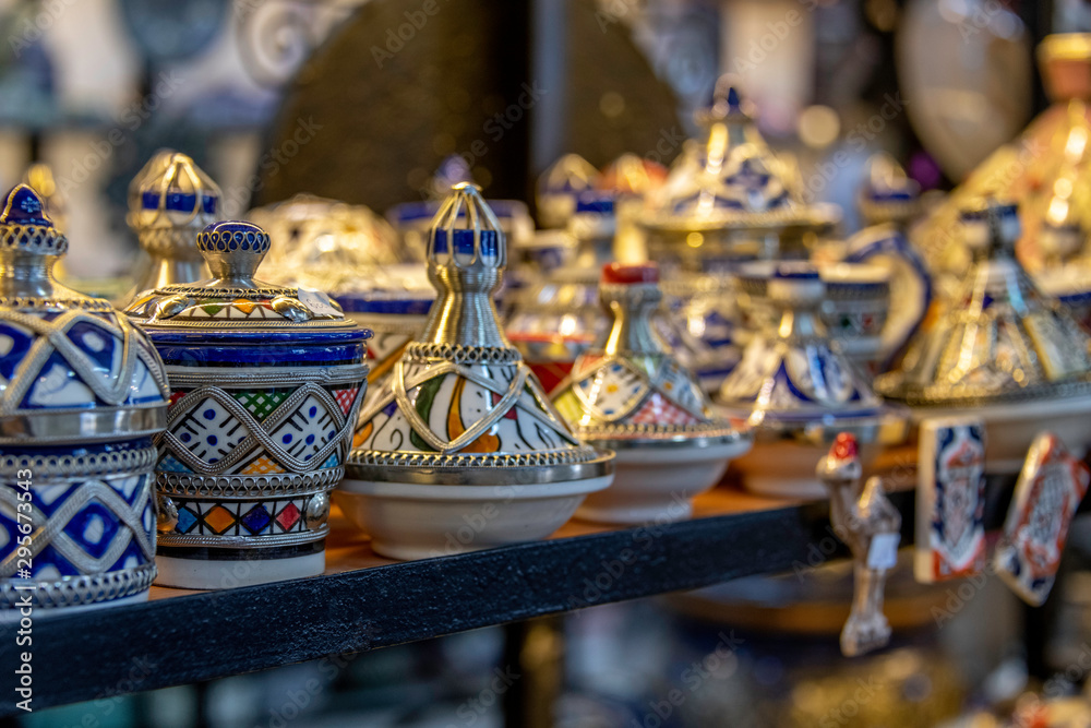 Hand-made tagine ceramics on display