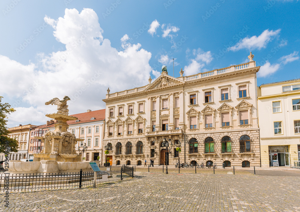 Szczecin. White Eagle Square with historic urban architecture, sunny day