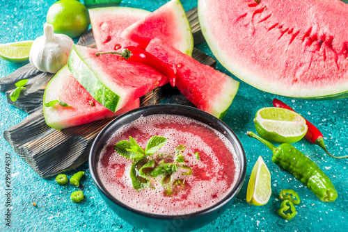 Summer cold watermelon gazpacho soup