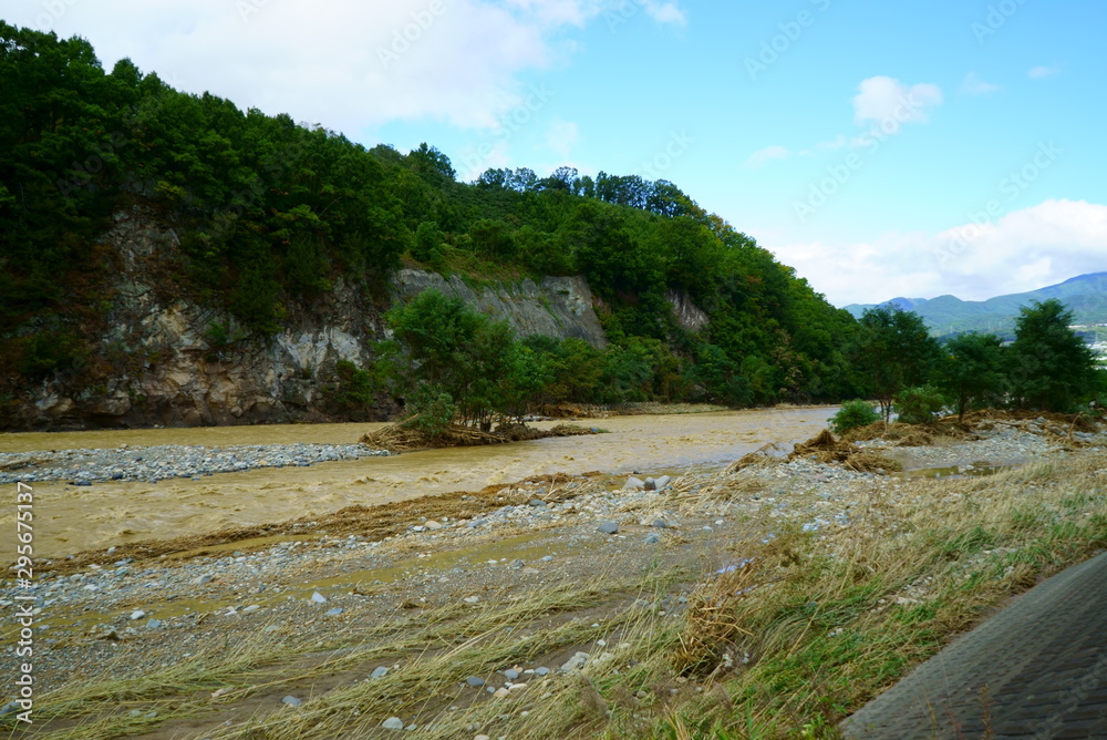 Flood damage caused by typhoon 19 Flood damage caused by typhoon 19