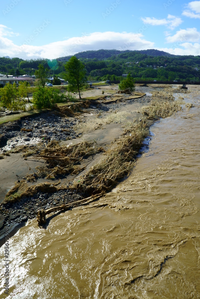 Obraz premium Flood damage caused by typhoon 19 