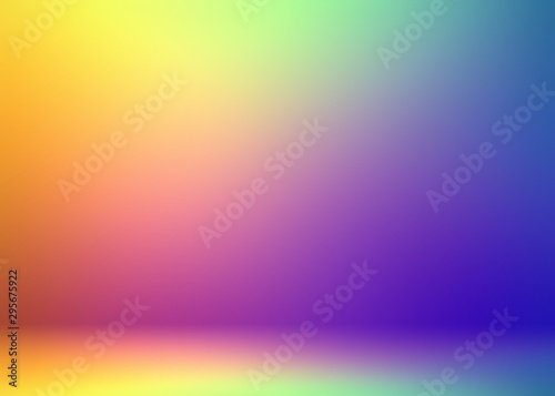 3d studio background colorful. Interactive formless bright transition of yellow pink blue tints. Vibrant rainbow watercolors. Joyful room decor.