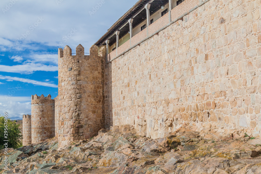 Fortification walls and towers in Avila, Spain